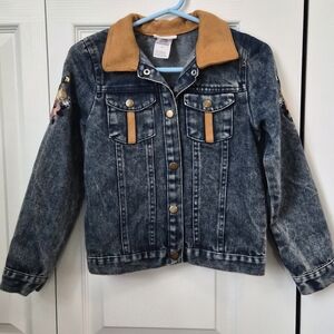 Little Lass Girls Denim Jacket Size 4 Acid Wash Embroidered Floral